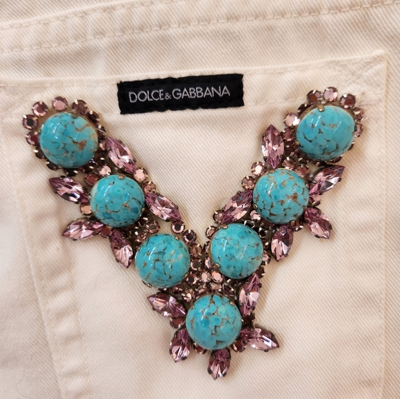 Y2K Dolce & Gabbana White Western glam Turquoise rhinestone Jeans it 36 0/2 - Picture 9 of 9